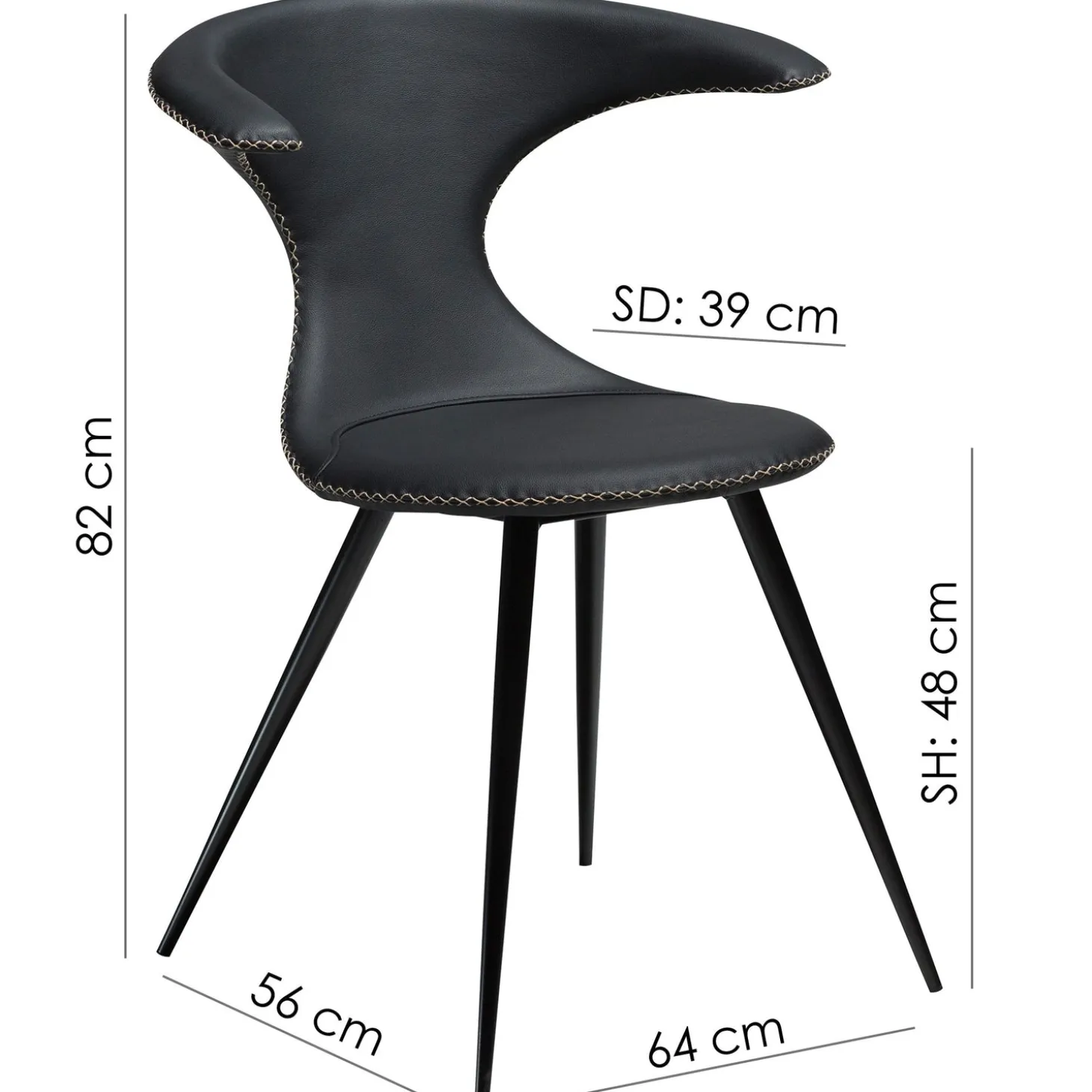 Flair Stol Black Leather, Round Black